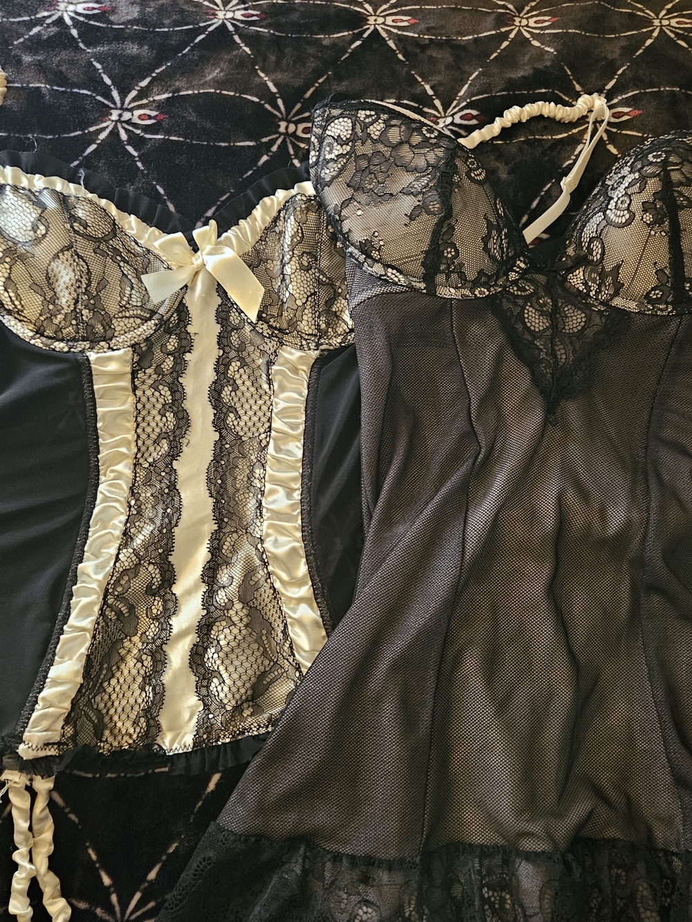 Black and Cream Lace Bustier  - Women Intimates & Sleepwear